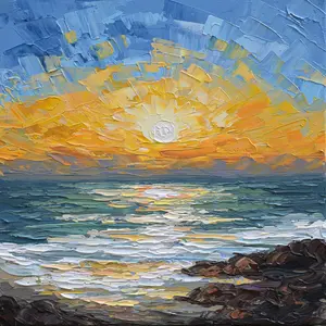 Coastal Calm, Original Beach Painting, Palette Knife, Heavy Impasto Wall Art, Acrylics on Canvas, 12"x12"