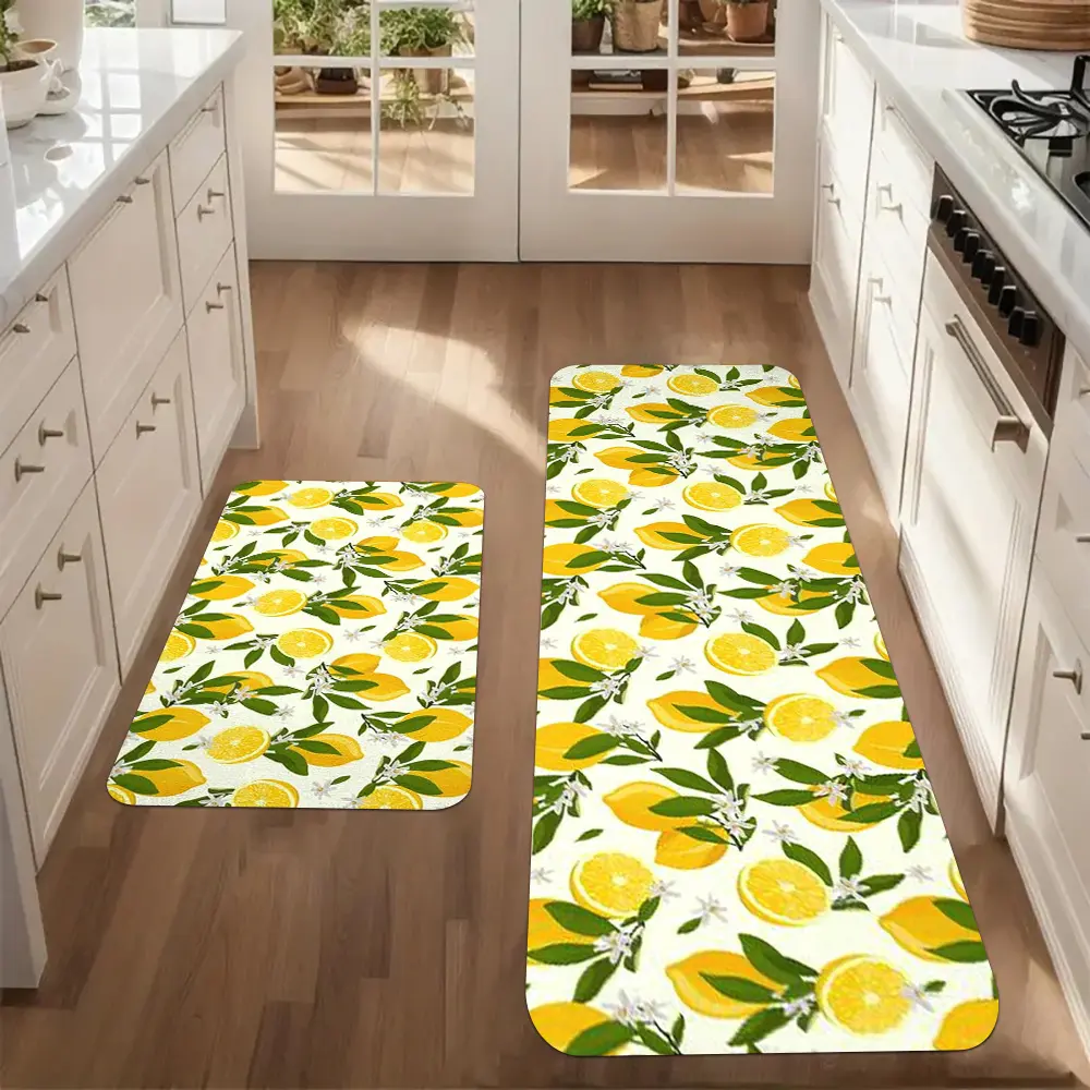 2/3pcs, Home Aesthetic Decor, Kitchen Set Rug, Featuring a Fruit Pattern, Lemon Printed Rug, Cozy Household Carpet, Washable, Kitchen Rug, Made of Plush Material - Soft And Comfortable, Suitable for Bedroom, Living Room, Dining Room, Kitchen,Thick