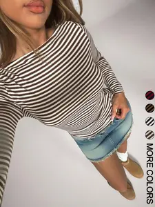 Valentine's Day Women's Casual Striped Slim Fit Long Sleeve T-Shirt, Comfortable Ladies Top for Daily Wear, Stylish and Versatile Design