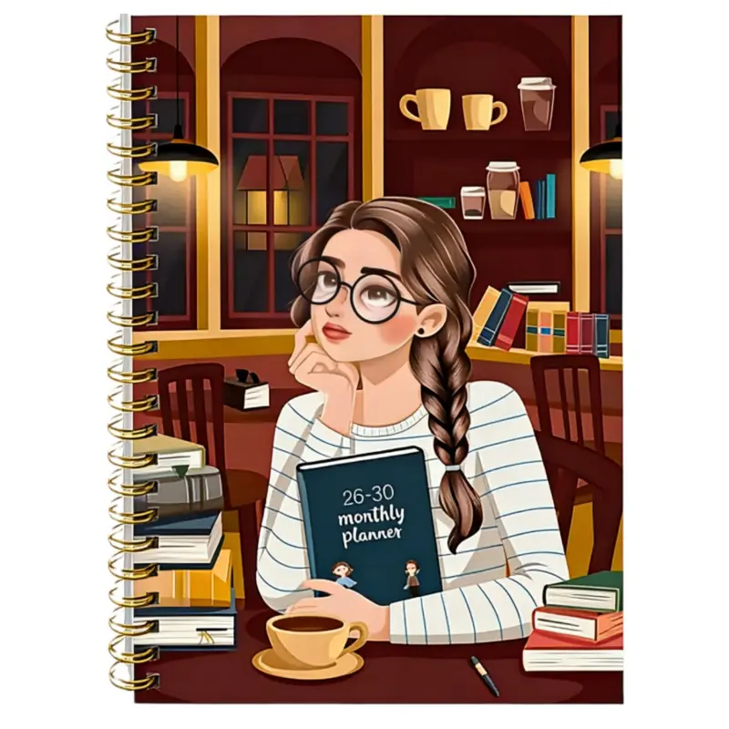 2026-2030 Monthly Student Calendar/Planner - From January 2026 to December 2030, a 5-year monthly calendar, cover design themed around women reading, annual calendar planner, with month tabs, 60-month calendar, size 5.5 inches x 8.3 inches