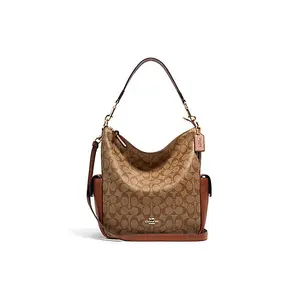 Coach Pennie 27 Large Tote Bag with Classic Monogram and Leather Trim in Khaki for Women