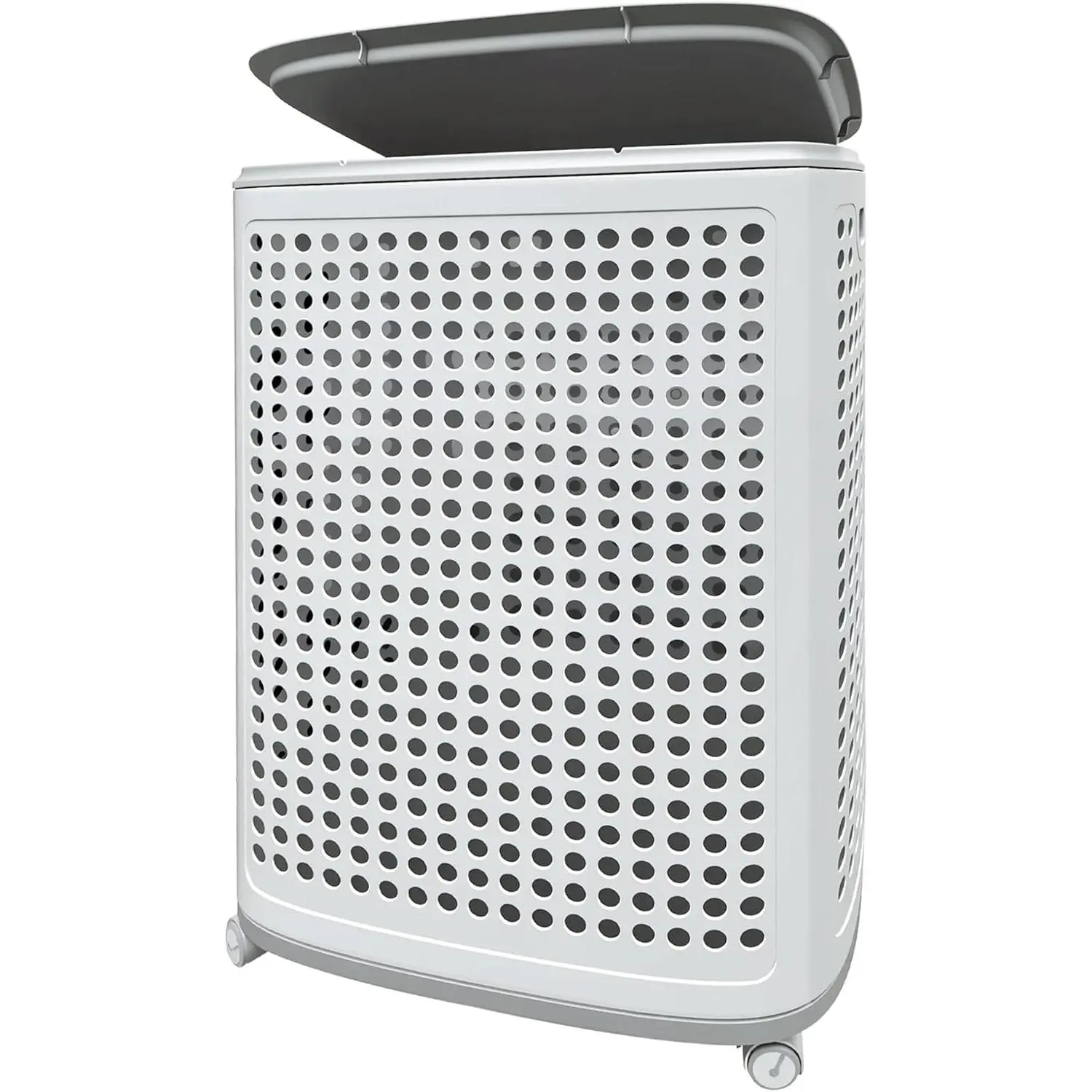 Medium White Plastic Laundry Basket - Oval, Machine-Washable Hamper with Carry Handle, Rolling Wheels, Lid & Ventilation for Laundry Room, College Dorm, Laundry Baskets