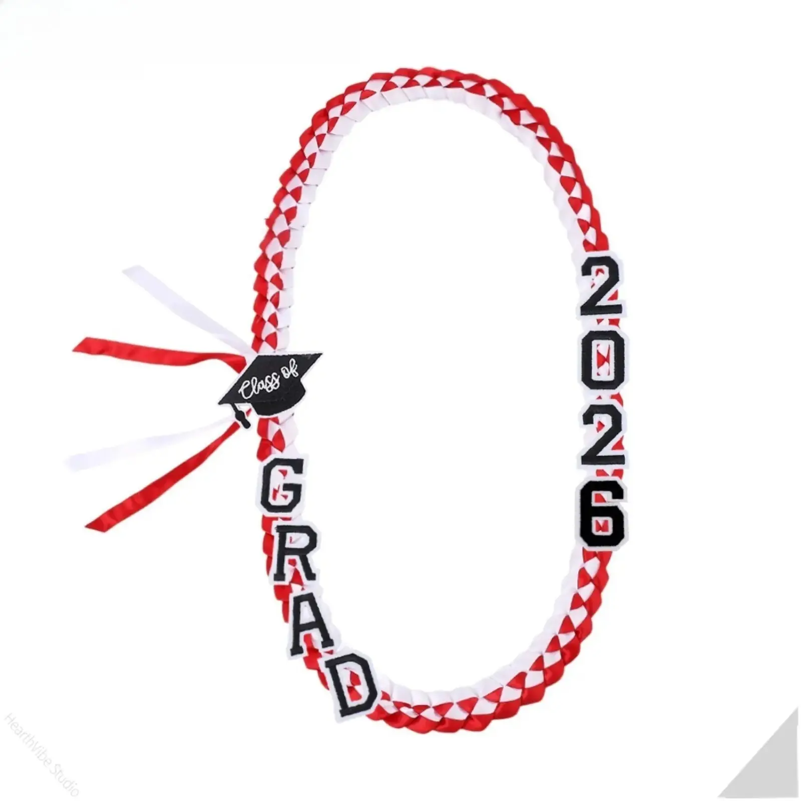 Graduation Lei for Class of 2026, Unisex Hand-Woven Blue Ribbon with GRAD Letters, Alloy Cap Charm & Money Holder for Sports & Outdoor Ceremony