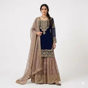 Indian Women's Attire - Green Dress with Dupatta & Embroidered Detail, Casual & Womenswear, Model with Headpiece