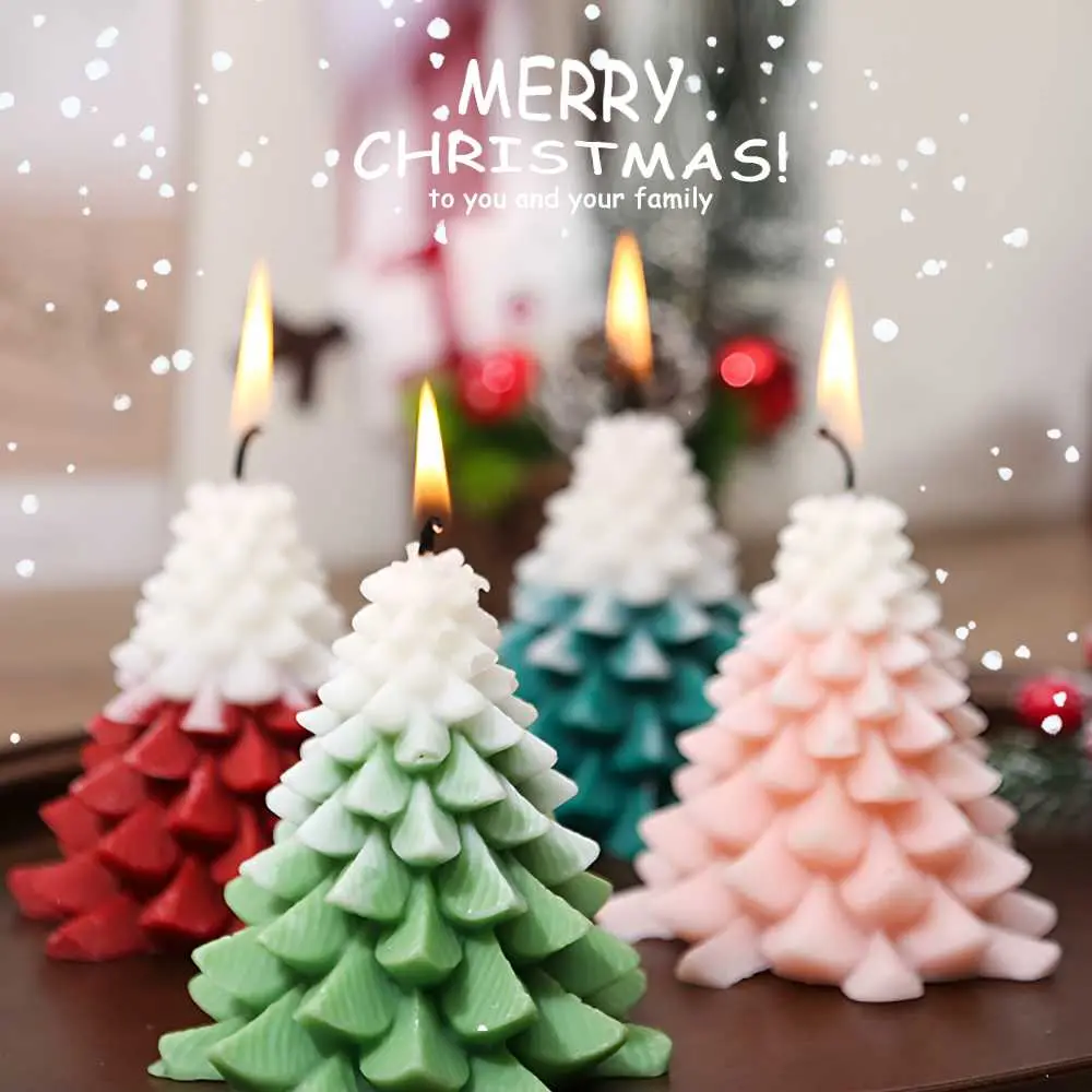 4Pcs Christmas Tree Candles Scented Xmas Decorations Holiday Home Decor Gifts Set Tree Shape Aroma Candle for TikTok Christmas Decor Forest Moss Rose Cologne Snow Cedar