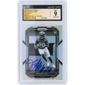Breece Hall New York Jets Autographed 2022 Panini Prizm Silver Prizm Photo Variation #317 CGC Fanatics Witnessed Authenticated 9/10 Rookie Card - Fanatics Authentic Certified