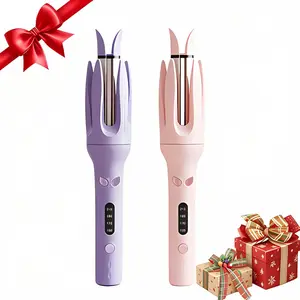 Automatic curling iron electric hair curler, 28 mm for big waves, negative ion hair care to reduce frizz, 4 heat and speed settings with LED screen, anti-scald, anti-tangle rotating wand, easy styling tool for home, salon, travel—great gift for her