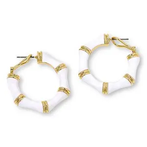 Heidi Daus Bamboo Garden White Enamel Hoop Earrings