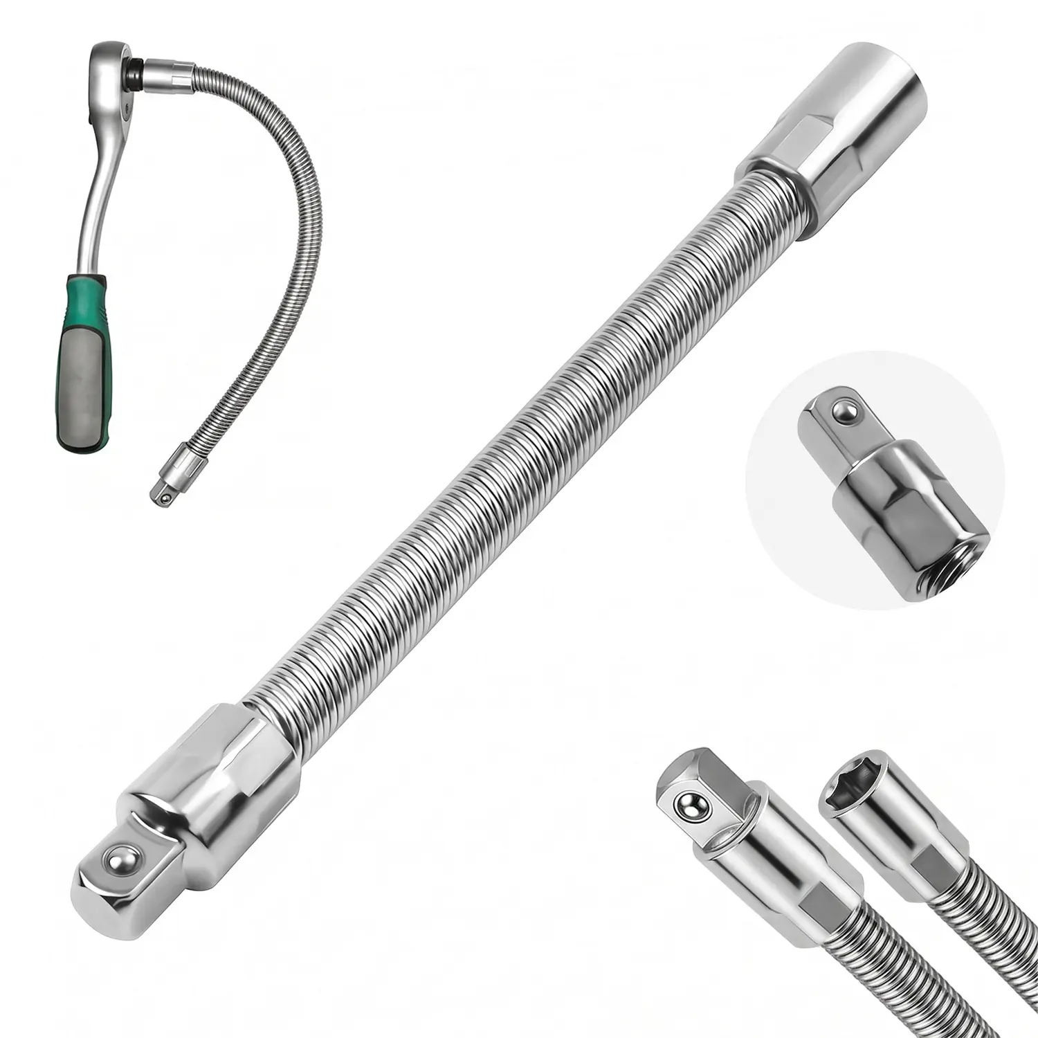 1/2 Inch 250mm Drive Flexible Socket Extension Rod, Bendable Wrench Connecting Rod, Spring Flex Reach Extender Bar, Automotive Repair Tools, Car Accessories, Car Stuff, Mechanic & DIY Home Tools, Perfect Father’s Day Gifts