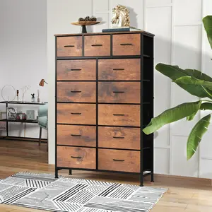 13-Drawer Fabric Drawer Dresser Chest, Modern Indoor Furniture Cupboard with Sturdy Steel Frame, Wood Top for Bedroom, Living Room, Fabric Drawer Dressers