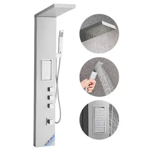summervibes Wall-Mount Stainless Steel Multi-Function Shower Panel Tower System, 53 in Brushed 3-Function Faucet, High-Pressure Rain Massage Setup with Large Body Jet and Handheld Unit