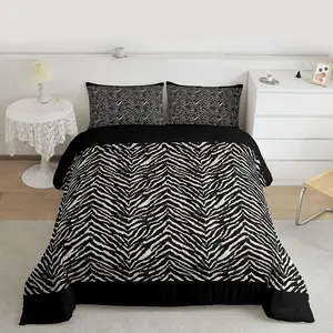 Feelyou Zebra Stripes Animal Print Bedding Set - Breathable Polyester Fabric Comforter, Travel-Friendly Geometric Stripe Design, Multi-Size Black White Quilt for Kids’ Room Decor, Breathable Fabric