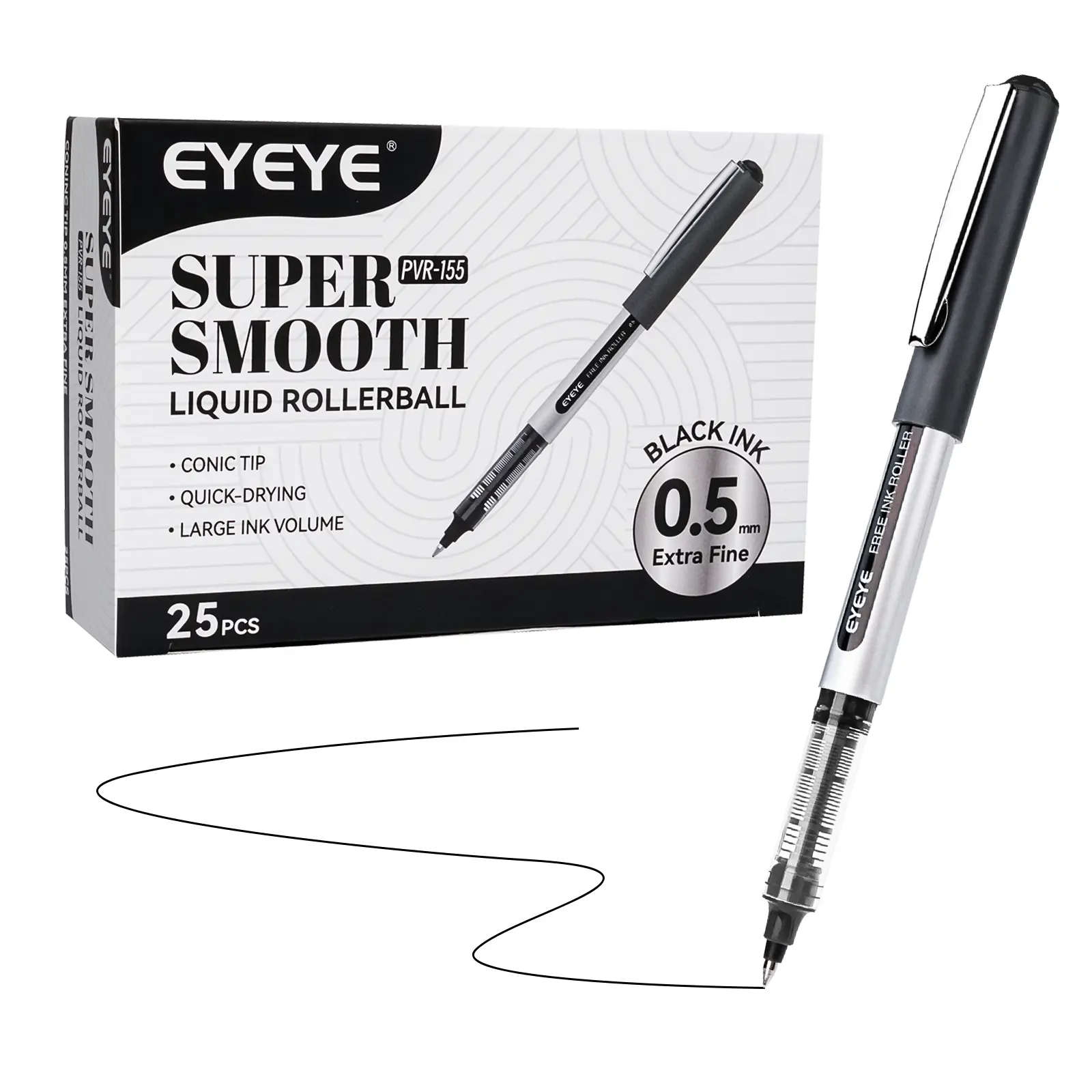 EYEYE 0.5mm, 0.7mm Black RollerBall Pens 25 Pack,50 Pack, Medium Point Rollerball Pen Quick Dry, Liquid Ink Pens Fine Point Smooth Writing Pens for Journaling, Note Taking, Office and School Supplies