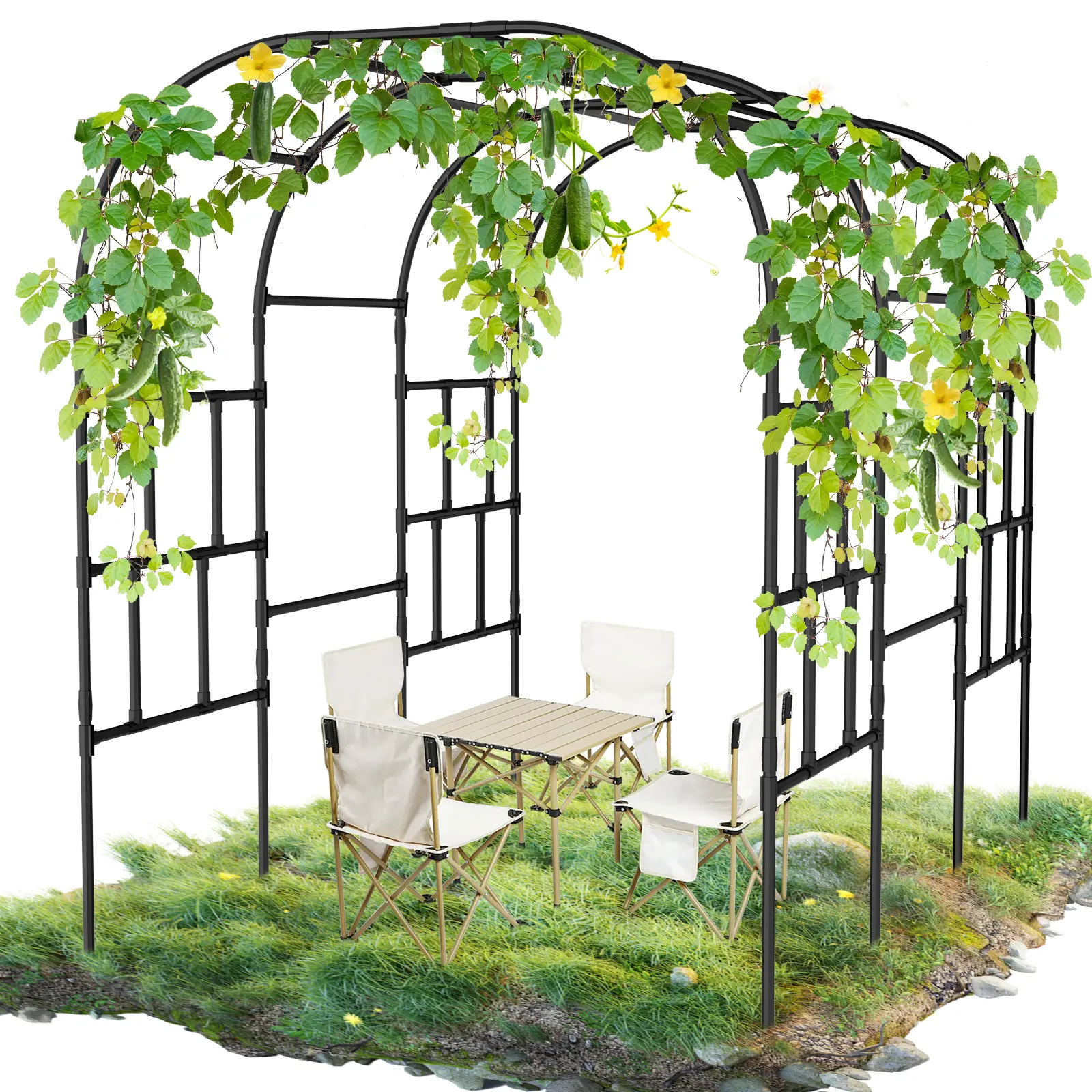 ABORON Garden Arch Trellis, 87in H Tall Metal Garden Arbor Trellis for Climbing Plants Outdoor, Large Garden Archway for Lawn, Ceremony Wedding, Backyard Decoration