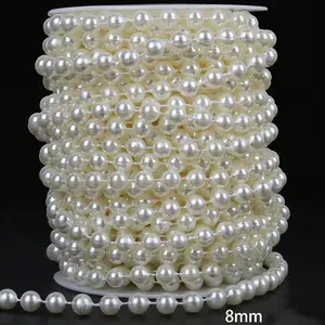 78.74in/8mm Crafts Faux White Pearl Beads Garland, Beautiful Elegant White Pearl Strands Spool Pearl String Bead Roll Pearl Garland For Wedding Party Birthday Jewelry Accessories Wedding Birthday Party Decoration DIY Crafts(A Whole Bag) Beaded Edge