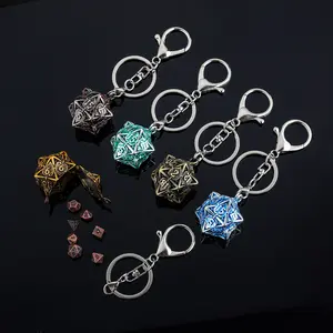 Mini Metal Multi-Faced D&d Polyhedral Dice Set, Dnd Metal Dice, 7-Piece Hollow D20 & Keychain, D20 Shape, Perfect for Party Games, Christmas Gift