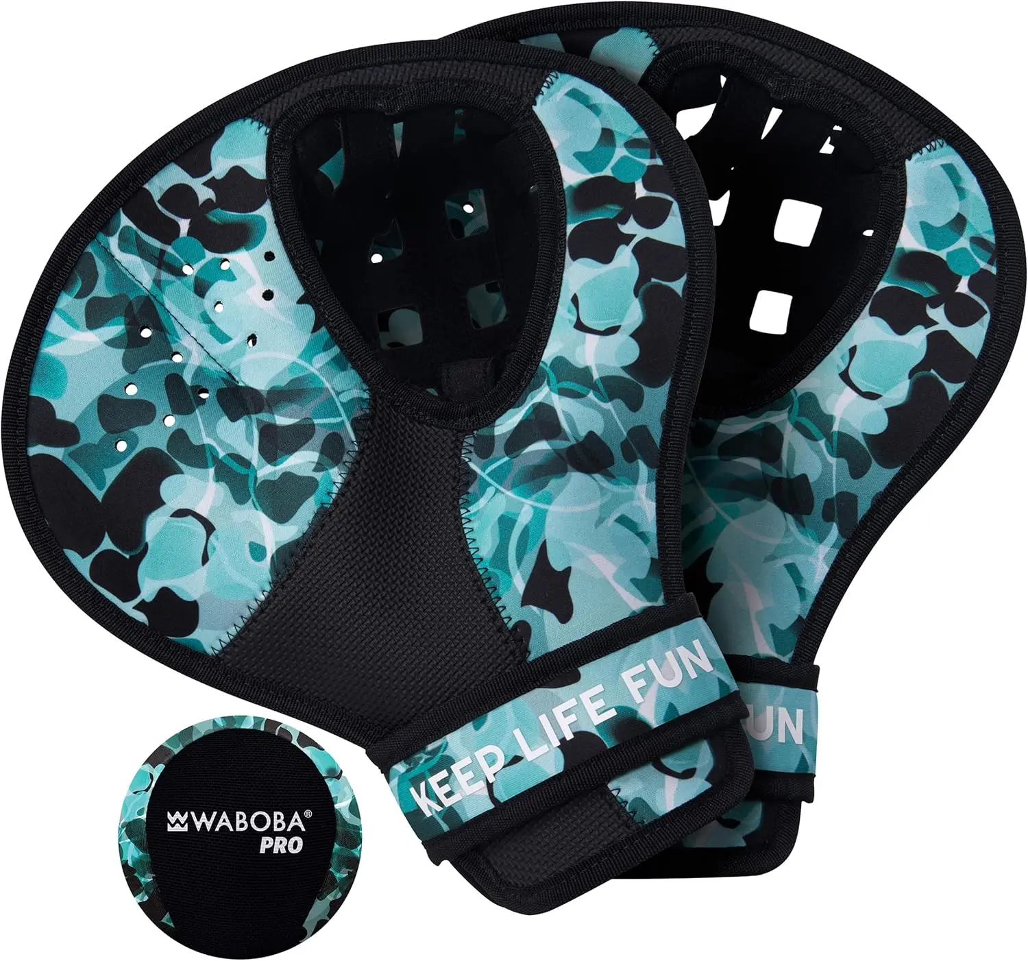 2pcs Waboba Catch Water Gloves Pro Water Bouncing Ball Set - for Beach Games & Swimming Pool Toys – 2 Baseball Style Mitts for Catching Water Balls – One Size Ambidextrous Design, Black