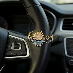 Set of two sun-and-moon-themed contrasting-color car interior chains with beautiful sun-and-moon designs; two-tone sun-and-moon decorative chains; car steering wheel chains; everyday decorative bracelets; home decor chains, Car Interior Decoration
