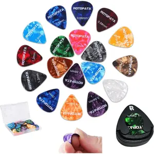 18 Pack Celluloid Guitar Picks with Organizer Storage Box & Holder Case, 0.5 0.57 0.75 0.84 1.0 1.2 mm Six Thin Medium Heavy Thickness & Variety Colorful Plectrums for Bass Electric Acoustic Ukulele