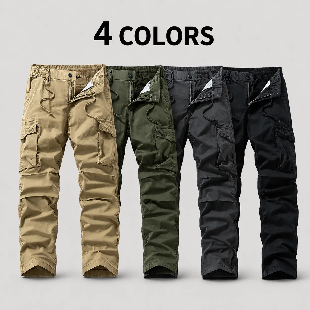 Men’s solid-color tactical work pants (limited breathability), with multiple pockets and zipper closures; durable outdoor training pants, available in multiple colors—suitable for fishing, work, and camping, ideal for spring and autumn wear.