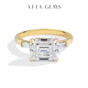 4CT Octagon Cut Lab-Grown Moissanite Ring 925 Sterling Silver Baguette Side Stones For Women Elegant Promise Ring Engagement Anniversary Gift Jewelry R398