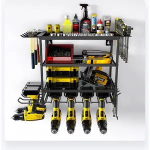 Electric Tool Organizer Rack 4-Layer Drill and Electric Drill Stand Wall-Mounted Electric Tool Rack and Storage Rack, Tool Rack for Garage Tool Organization with Slots for Screwdrivers, Pliers, and Hammers