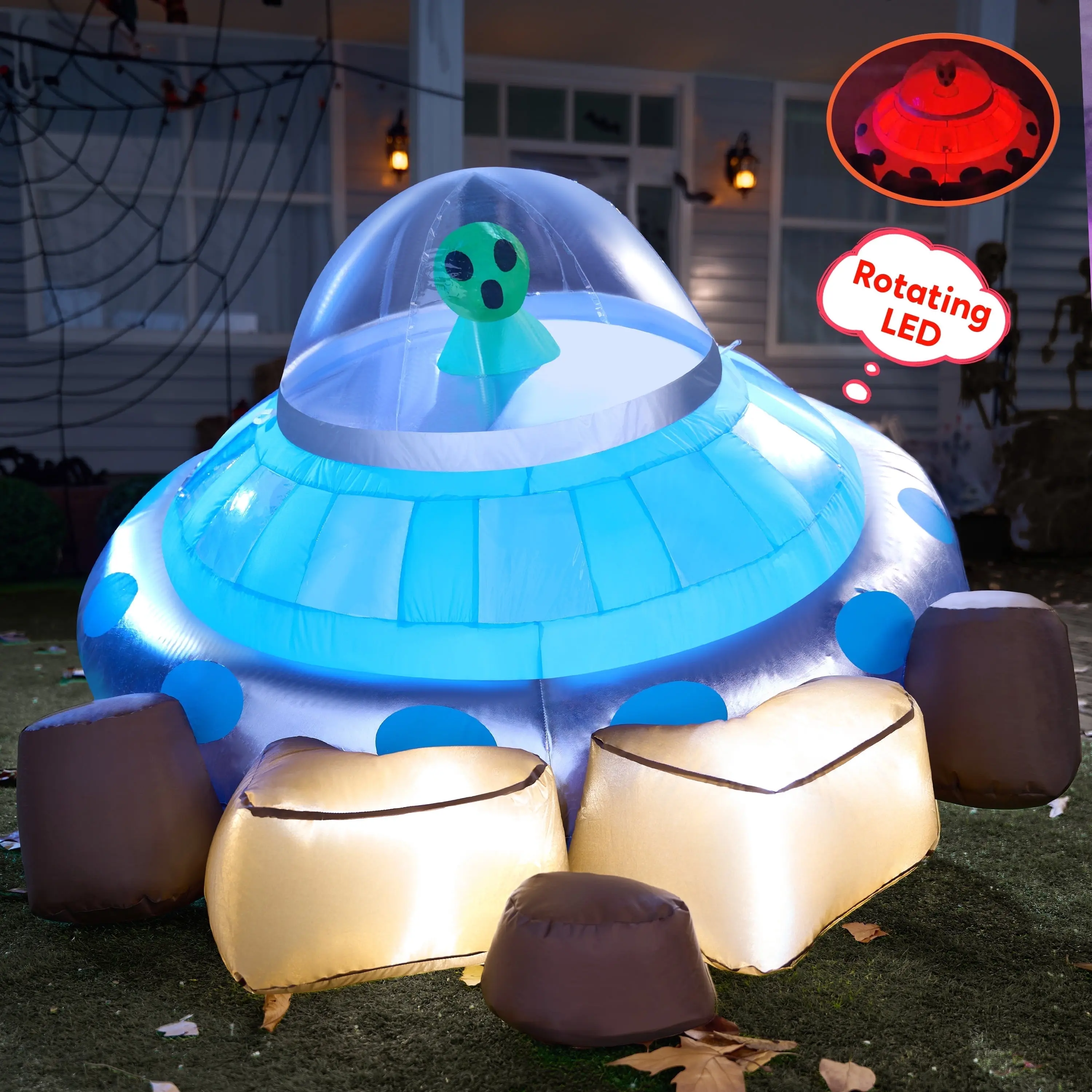 Joyfy 5Ft Halloween Inflatable UFO Alien Decorations,Blow Ups Crashing UFO Yard Decoration with Color Changing Lights for Inflatable Decor Outside