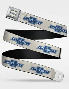 BUCKLE-DOWN Chevrolet 1940 Bowtie Text Logo Seatbelt Belt, Black  &  White