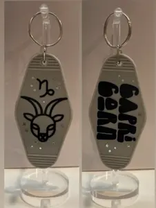CAPRICORN Zodiac Stars Retro Motel Grey Black Keychain
