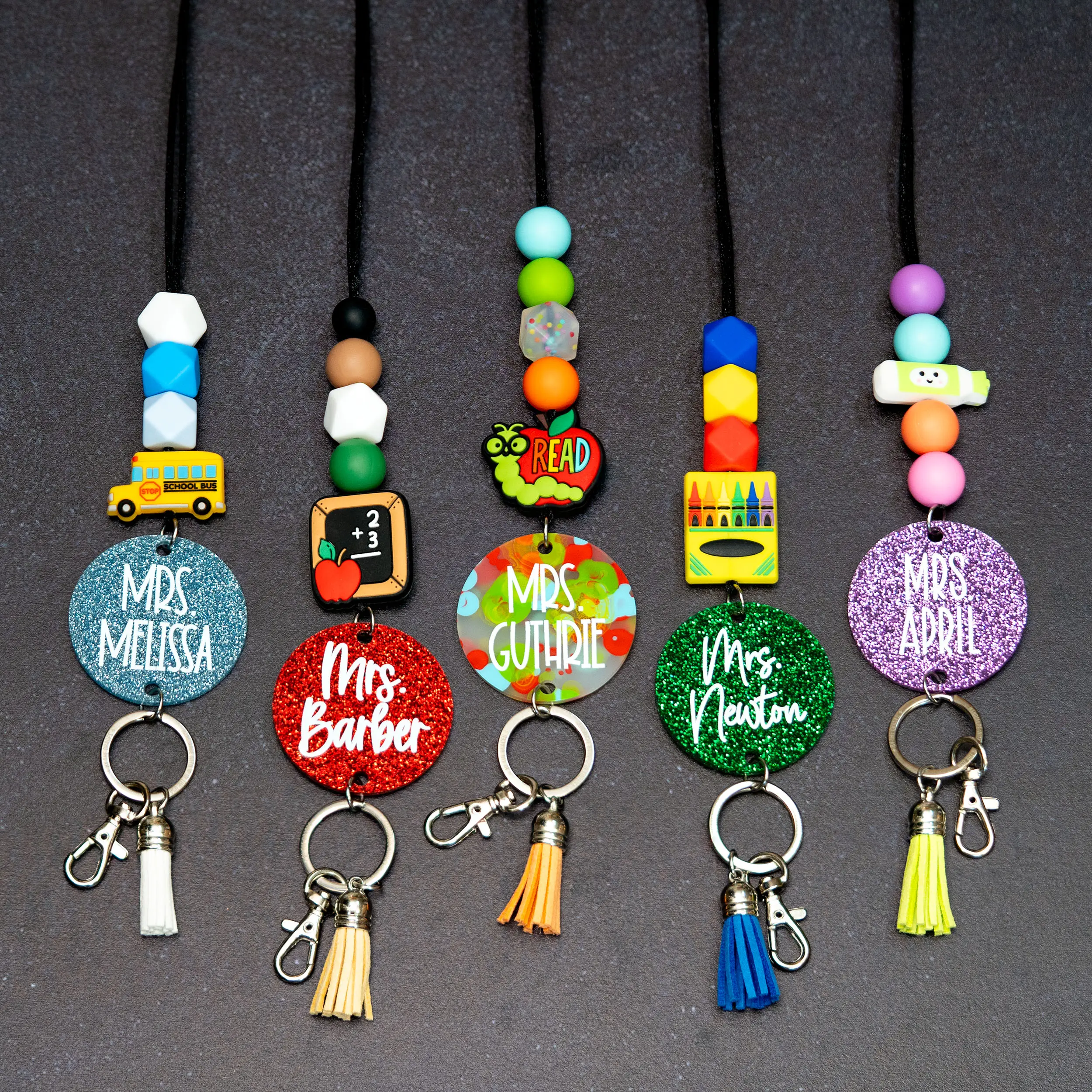Sparkly Glitter Teacher Lanyards - Personalized Lanyard for Back to School - Great for ID Badges & Keys - Affordable Teacher Gift - Beaded Lanyard