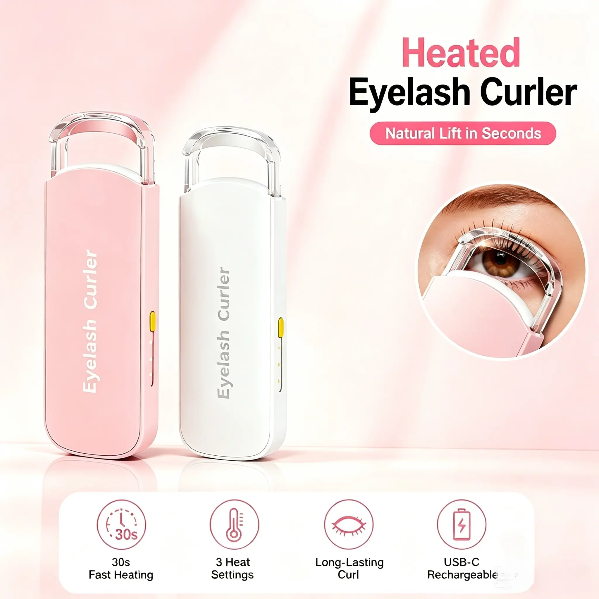 Thermal Eyelash Curler – USB Rechargeable with Thermo-sensitive Silicone Pad Fast Curling, Small Lifting Curler for Eyelashes – for Women, Girls, Home, Travel, Curly and Stylized[Back to School] - MM2