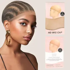 Kalashow Invisible HD Wig Cap For Lace Front Wig Transparent Wig Cap for Wig Stocking Wig Caps For Women 2 pieces Non-Slip Stretchy Stocking Nylon Wig Caps