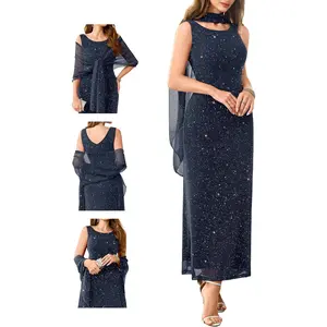 Wedtrend Women's Sparkly Sequin Dress Sleeveless 80s Prom Dress Evening Party Formal Dresses with Shawl2026