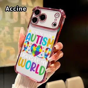 Phone Case for iPhone 17 16 Pro Max 15 Plus 14 13 12 11 E Air Autism Heart Puzzle Pattern Anti-drop Durable Total Protective Shockproof Transparent Cover Casing