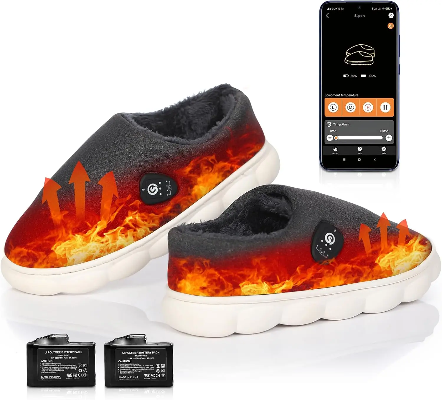 SAVIOR HEAT Heated Slippers with App Control, 7.4V Electric Foot Warmer for Men & Women, Heated Shoes for Winter Home SAVIOR HEAT