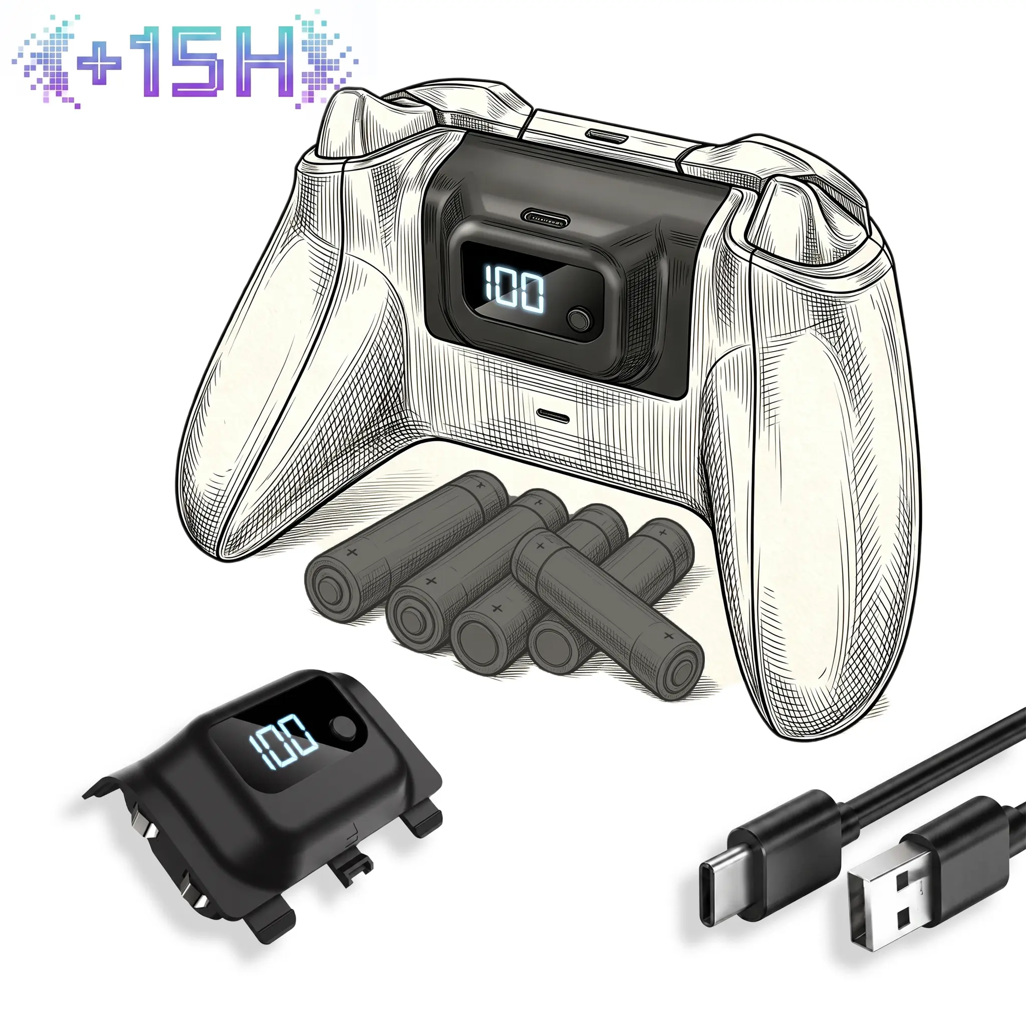 Tuodes +15H Battery Pack For Xbox-Series X Gaming Controller with 1200mAh Capacity and USB Cable for Enhanced Gaming Experience For X-box Series S