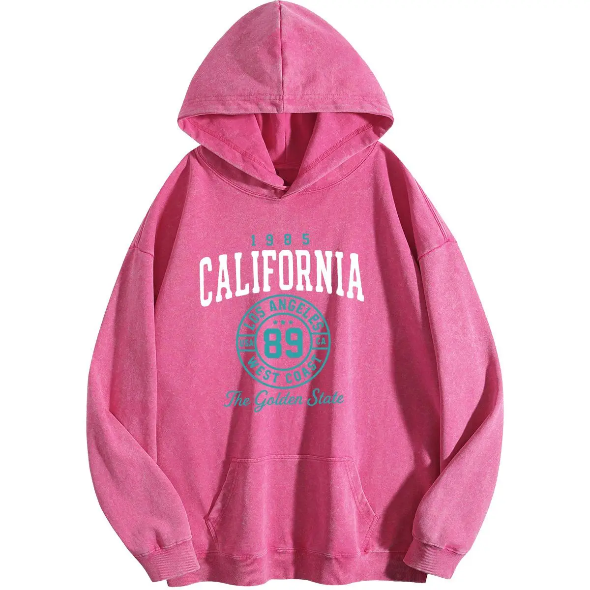 Women's Vintage Acid Wash Hoodie, Oversized California Graphic Long Sleeve Pullover, Cute Cotton Blend Streetwear Tunic Top for Layering Outfits, Fashion, Fabric, Lady, Biker, Pullover Hoodie, Sweatshirt, Casual