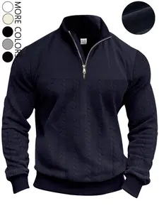 Men's Solid Color Half-Zip Stand Collar Sweatshirt, Regular-Fit Casual Long-Sleeve Pullover Tops, Warm and Comfortable Fabric, Perfect for Autumn and Winter Daily Wear, Casual Cozy Sweatshirt, Half Zip Sweatshirts, Menswear