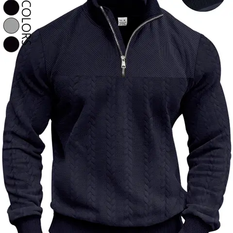 Men's solid color half-zip stand-up collar sweater regular version of casual long-sleeved pullover, comfortable Thick fabric, warm, suitable wearing in autumn and winter, men's daily outfit.