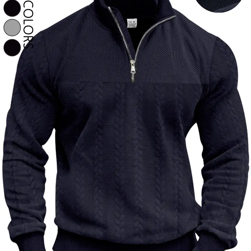 Men's solid color half-zip stand-up collar sweater regular version of casual long-sleeved pullover, comfortable Thick fabric, warm, suitable wearing in autumn and winter, men's daily outfit.