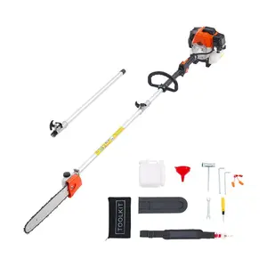 fathersdaygift VEVOR Gas Pole Saw, 52CC 2 Stroke Gas Powered Pole Saws with 14 in Cutting Bar, Cordless Tree Trimmer with 30 fl. oz Fuel Tank, 7.2 to 10 ft Extendable, Powerful Chainsaw for Tree Trimming Pruning