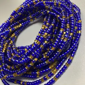 Blue & Gold Waist Beads Tie On | African Waist Bead | BodyJewelry | Ghana | Price Per Item 45”-50”