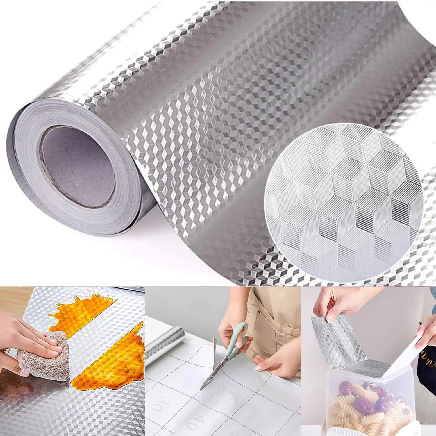Kitchen Wallpaper Oil Proof Sticker Aluminum Foil Backsplash Self-Adhesive Contact Paper Cabinet Liner Waterproof and Heat Resistant Peel and Stick Wallpaper(15.7X118 Inches)