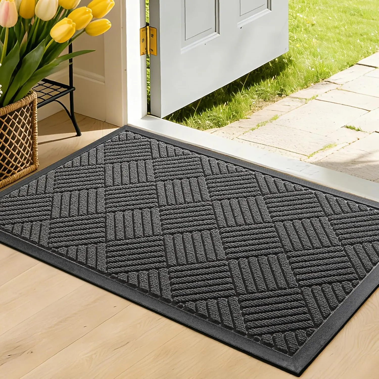 Front Door Mat, Heavy Duty Non-Slip Doormat 29.5"x17", Grey Front Door Mat, Heavy Duty Non-Slip Doormat 29.5"x17", Grey