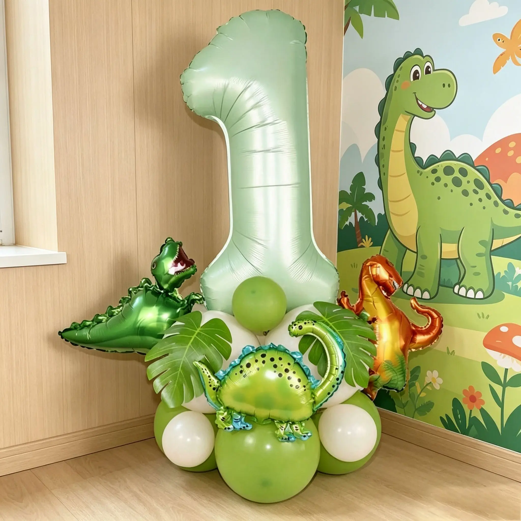 24pcs Dinosaur Theme Party Decorations, Olive Numbers 0-9, Mini Dinosaurs, Latex, Long & Foil Balloons, Kid Birthday Party Balloon, Birthday & Festival Decor