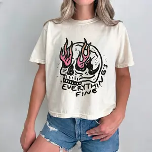 Everything is Fine Shirt, Retro Grunge Shirt, Sarcastic Shirt, Funny Skeleton Shirt, Festival Shirt, Comfort Colors®, Rebel Tee, Pink Flames