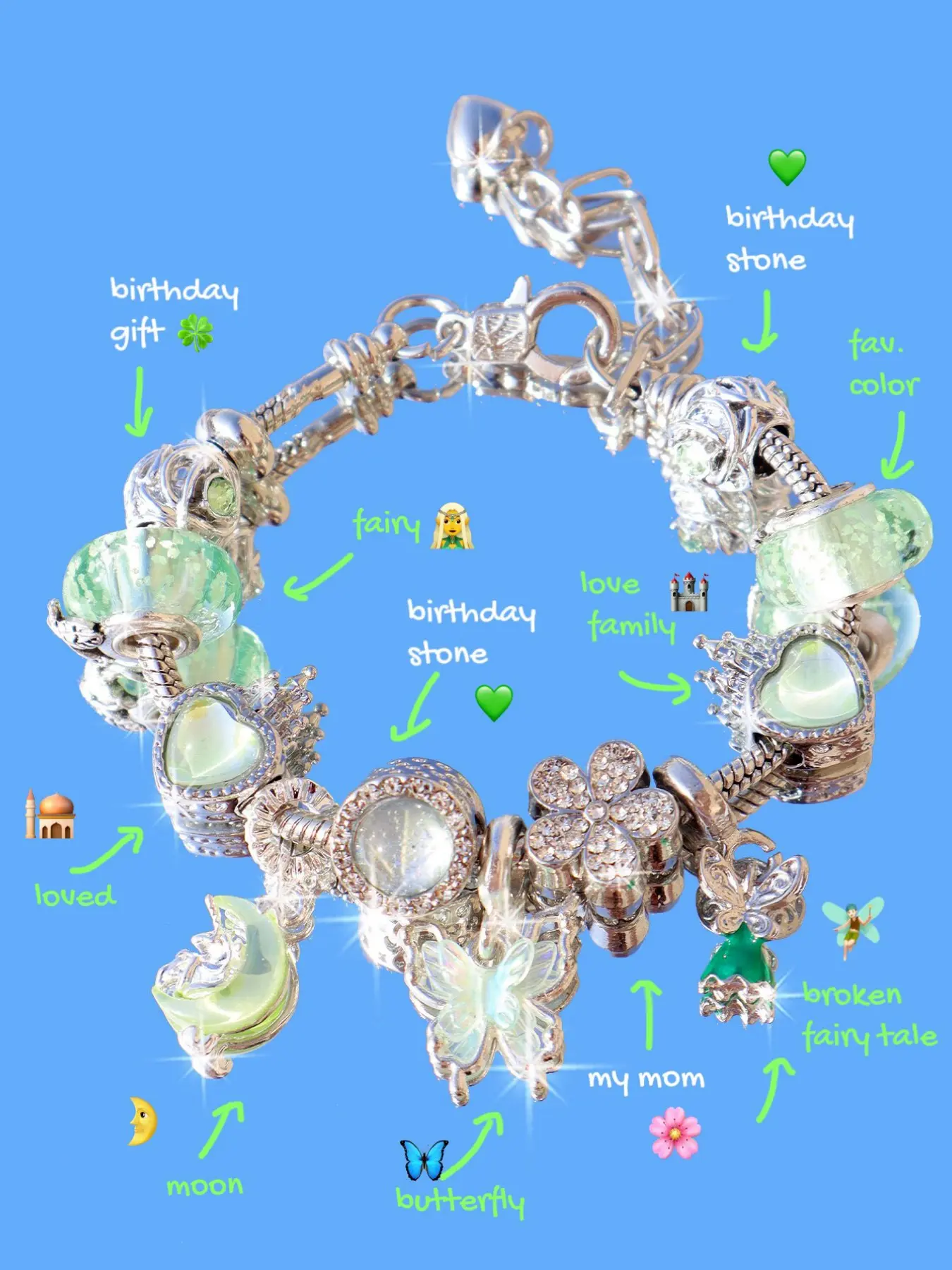 Broken Fairy Tale Charm Bracelet, Goblin Bracelet, Heart Adjustable Bracelet, Butterflies Bracelet, Butterfly Pendant Necklace, Moon Necklace, Summer Dainty Jewelry, Jewelry Gift