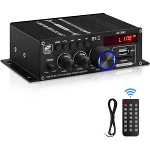 5.0 Audio Power Amplifier -380 400W+400W 2.0 CH HiFi Stereo Amp Receiver with USB,SD,AUX,FM Antenna for   Speaker Bar Party-(Without Power Adapter)