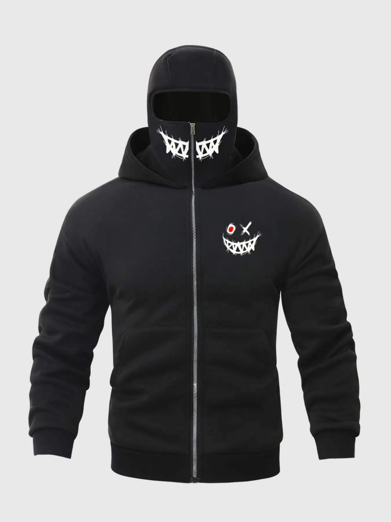 Men's Winter Warm Hooded Sweatshirt with Zipper Face Mask Design, Casual Street Fashion Outdoor Sports Jacket, Fleece Lined Pullover Hoodies for Cold Weather