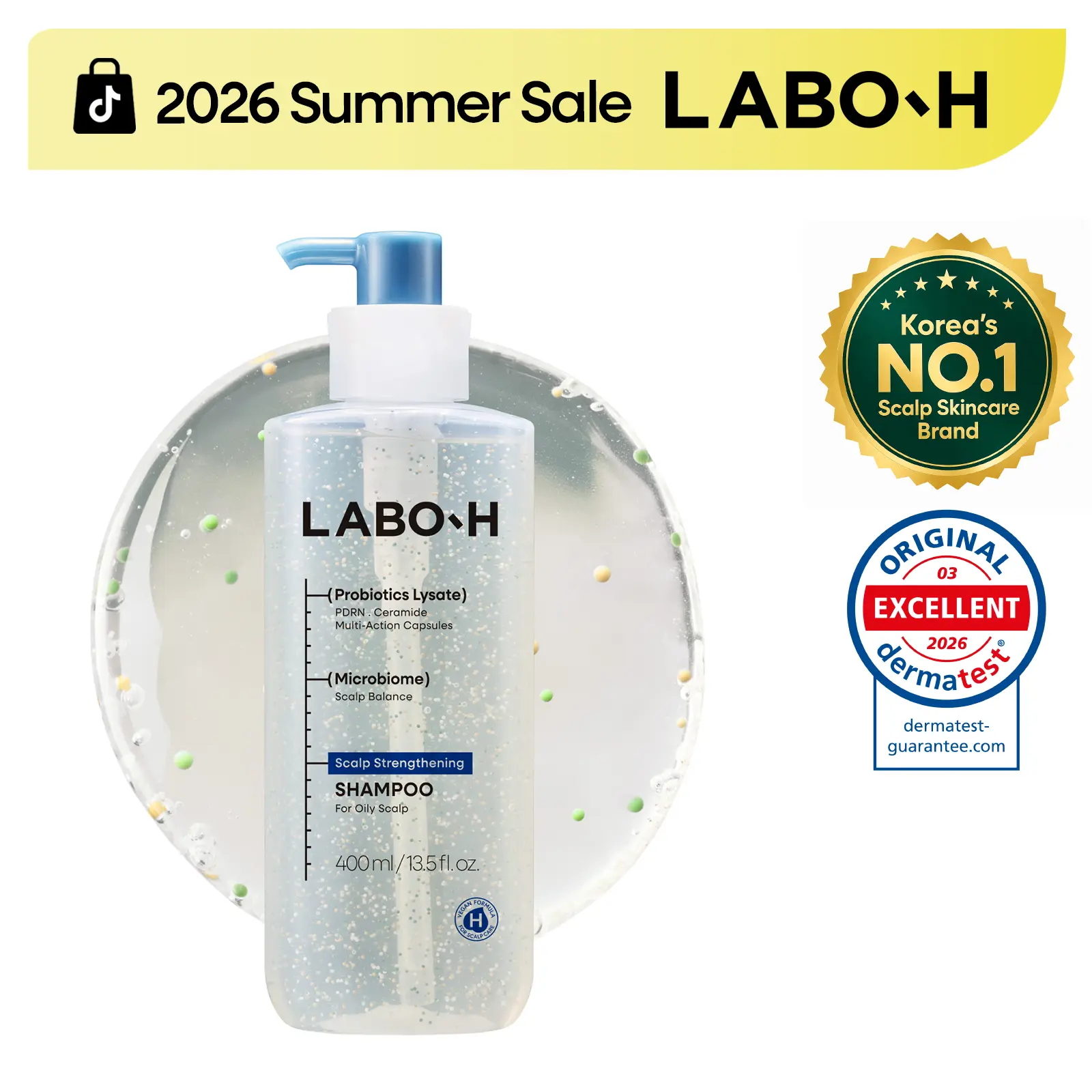 LABO-H Scalp Strengthening Shampoo for Oily Scalp | 72% Less Sebum | Triple-Action Capsule Hair Growth Shampoo | Korean Haircare